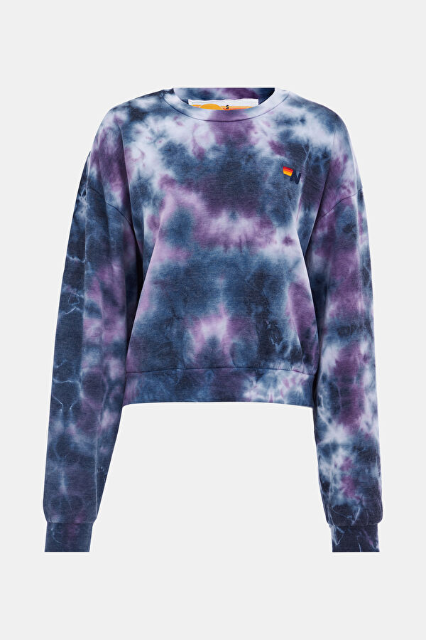 Blue Design Filled Bicycle Collar Sweatshirt