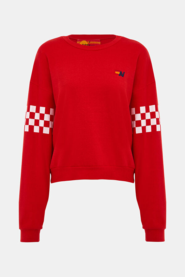 Relax Fit Red Design Filled Bicycle Collar Sweatshirt