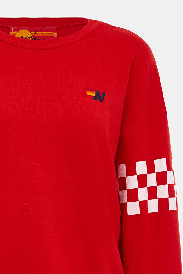 Relax Fit Red Design Filled Bicycle Collar Sweatshirt 3