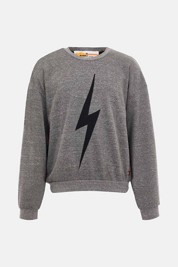 Oversize Grey Printed Bicycle Collar Sweatshirt