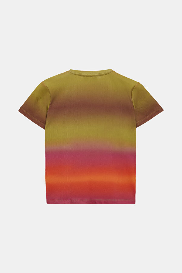 Çok Renkli Bisiklet Yaka Desenli Kadın T-Shirt 2