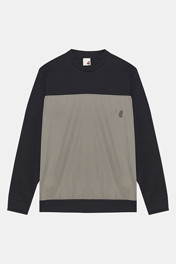 Siyah Bisiklet Yaka Erkek Sweatshirt