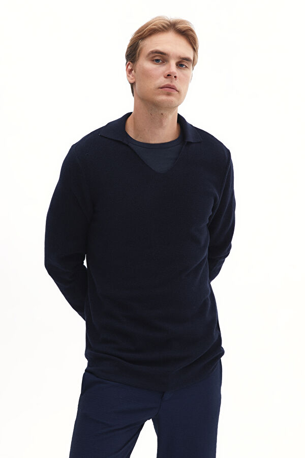 Navy Blue Knitted Men's Sweater