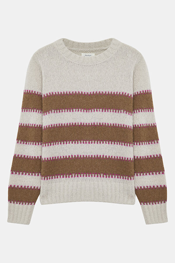 Beige Striped Wool Women's Sweater