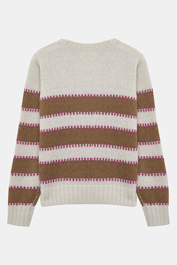 Beige Striped Wool Women's Sweater 2