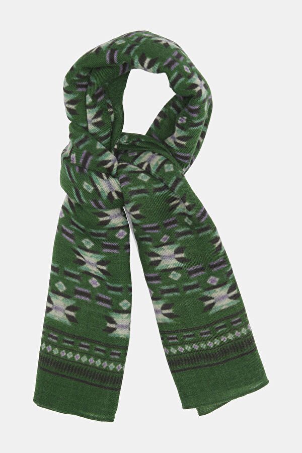 Square Ethnic Woman Woven Scarf, Green, Multicolor, Multicolor, STD