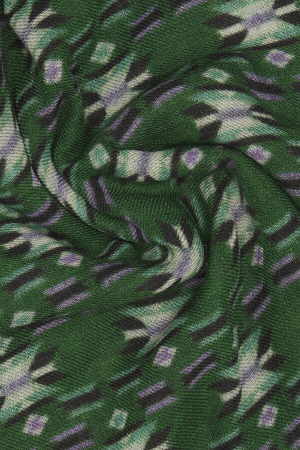 Square Ethnic Woman Woven Scarf, Green, Multicolor, Multicolor, STD 2