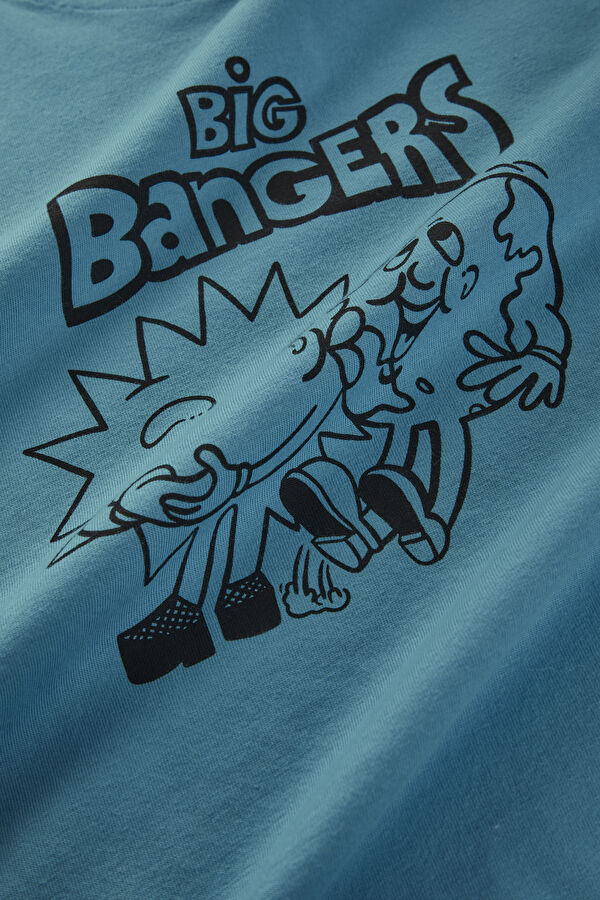 Relax Kalıp Mavi Bisiklet Yaka Baskılı Erkek T-Shirt 3