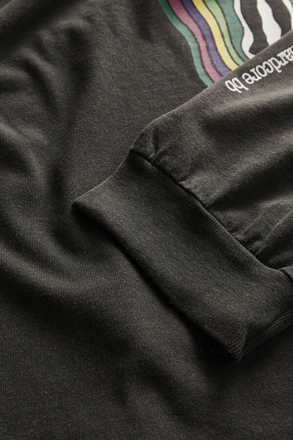 Relax Kalıp Antrasit Bisiklet Yaka Baskılı T-Shirt 4