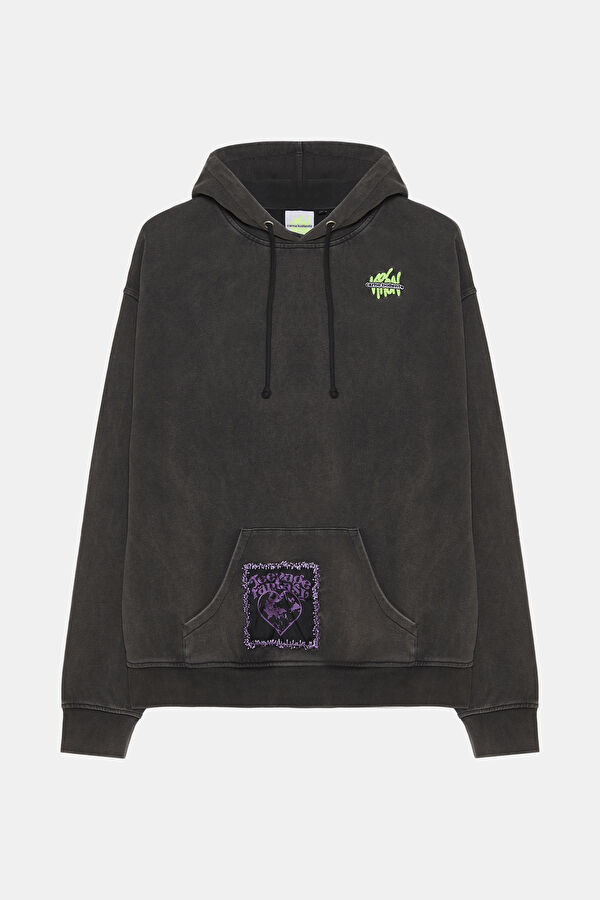 Antrasit Relax Kalıp Kapuşonlu Erkek Sweatshirt