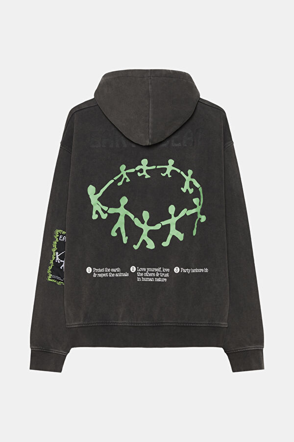 Antrasit Relax Kalıp Kapuşonlu Erkek Sweatshirt 2