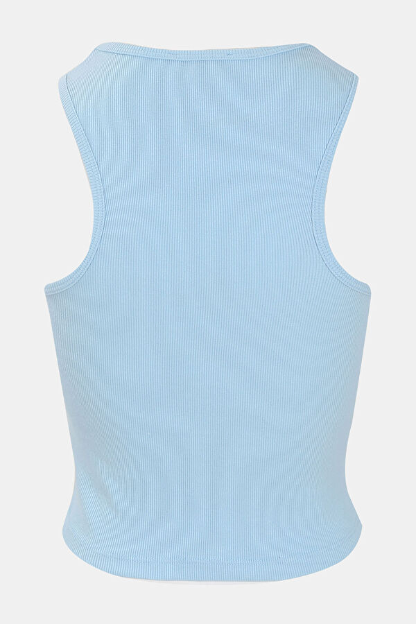 Dar Kalıp Mavi Halter Yaka Kadın T-Shirt 2