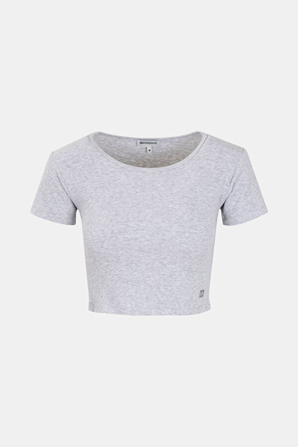 Close Fit Gray Melange Bicycle Collar Tshirt