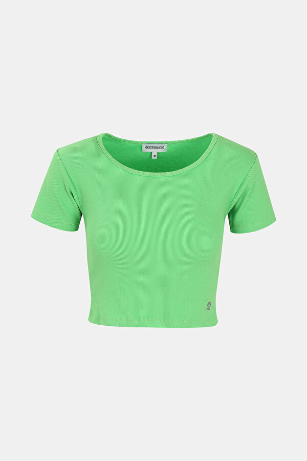 Slim Fit Green Crew Neck Women's T-Shirt