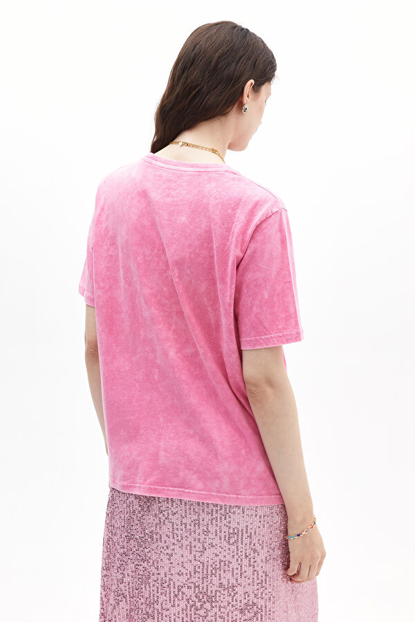Pembe Bisiklet Yaka Baskılı T-Shirt 3