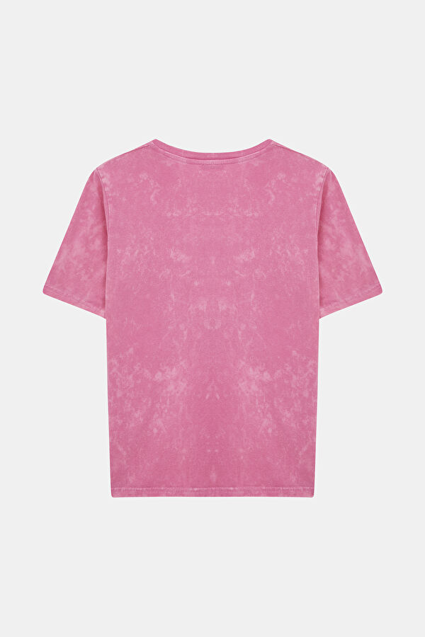 Pembe Bisiklet Yaka Baskılı T-Shirt 5