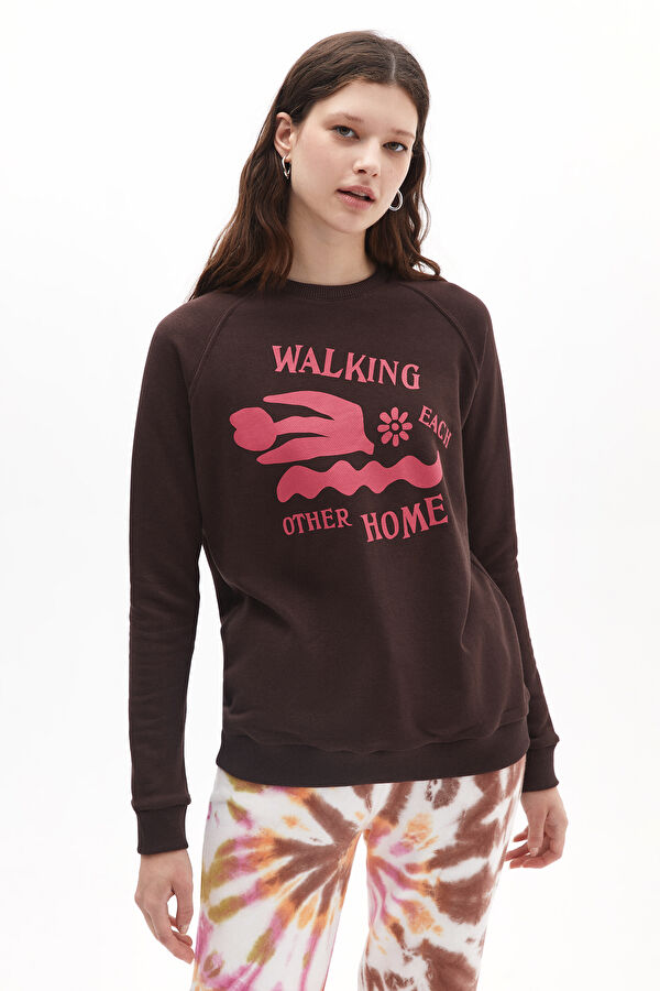 Coffee-colored Crew Neck Women's Sweatshirt