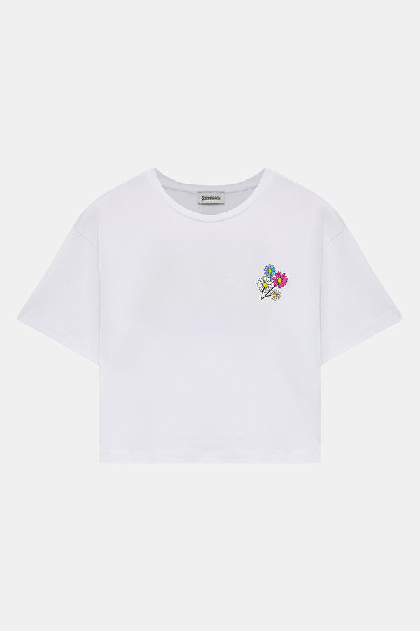 Relax Kalıp Beyaz Bisiklet Yaka T-Shirt