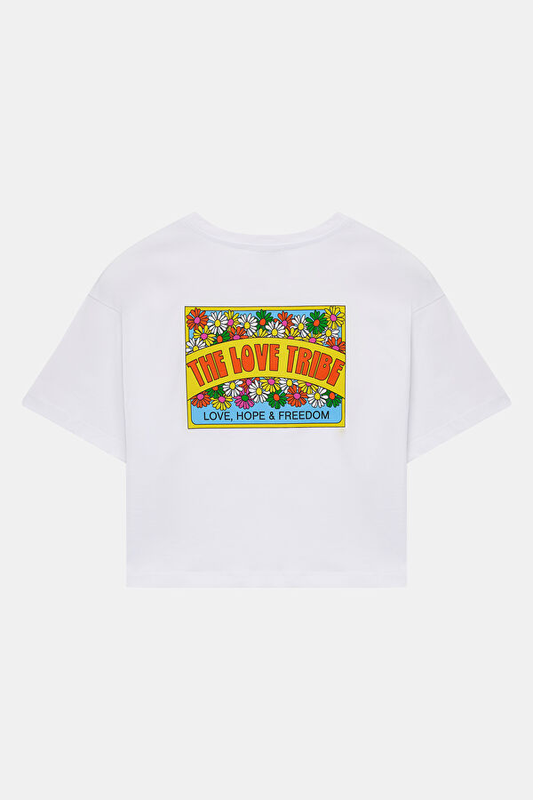 Relax Kalıp Beyaz Bisiklet Yaka T-Shirt 2