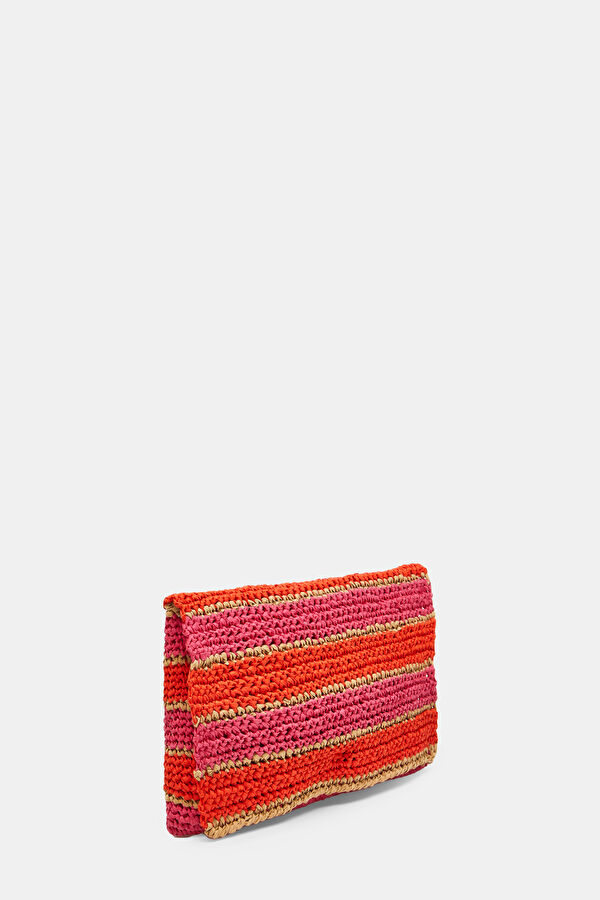 Pembe Çizgili Desenli Rafya Çanta 2