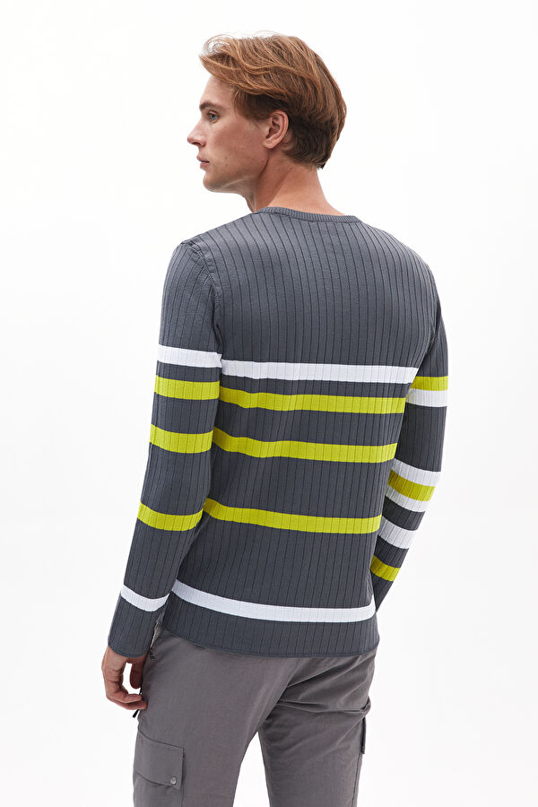 Grey Striped Knit Men's Sweater 3