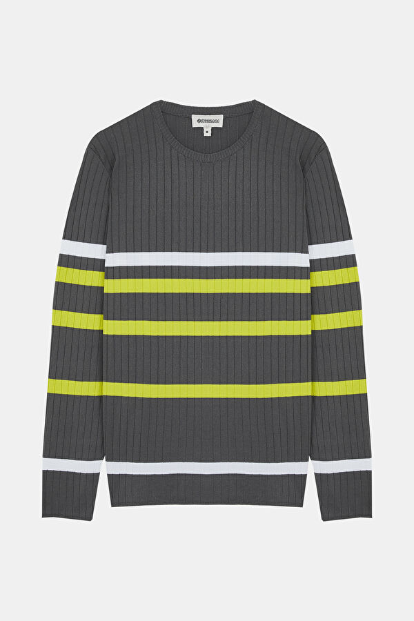 Grey Striped Knit Men's Sweater 4
