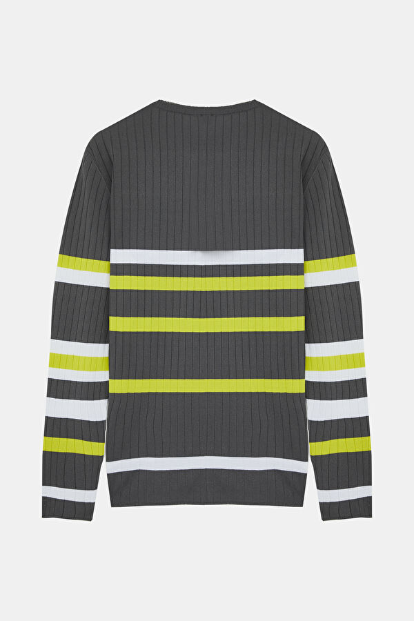 Grey Striped Knit Men's Sweater 5