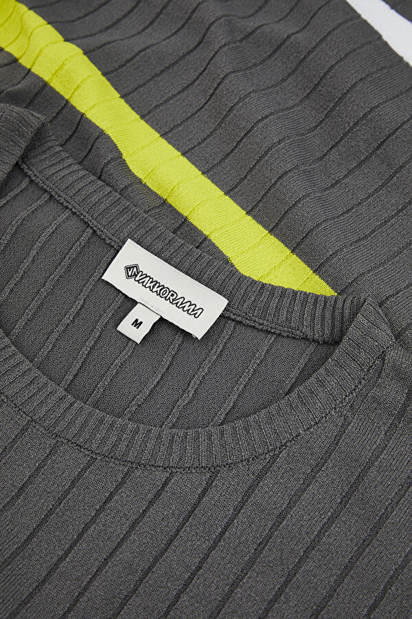 Grey Striped Knit Men's Sweater 6
