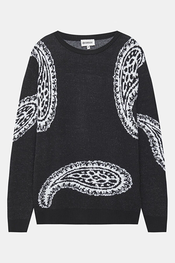 Black Patterned Knit Men's Sweater