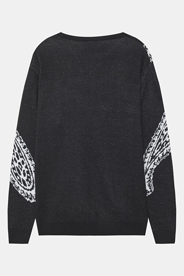 Black Patterned Knit Men's Sweater 2