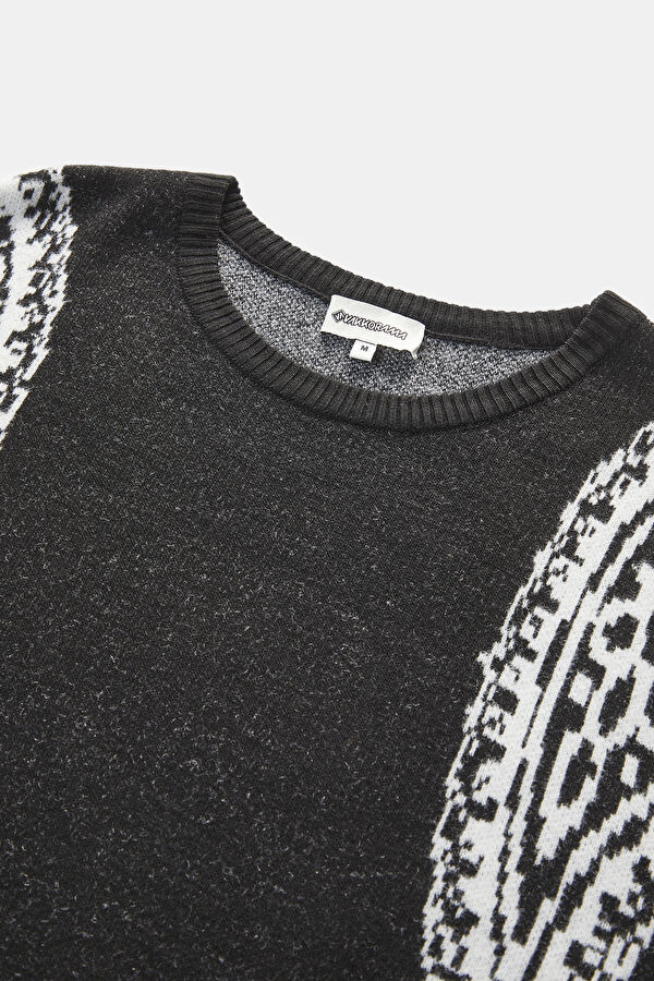 Black Patterned Knit Men's Sweater 3