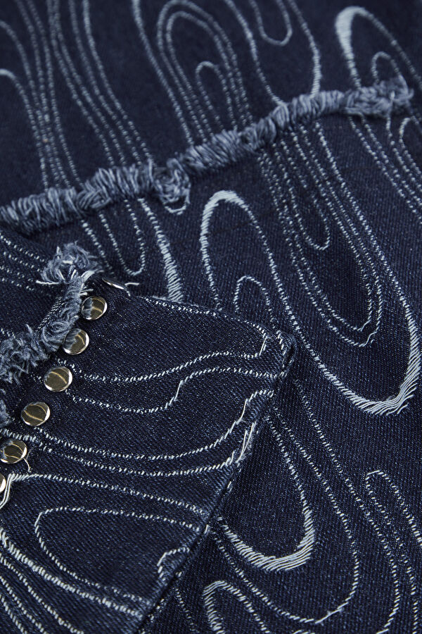 Desenli Denim Kadın Ceket 4