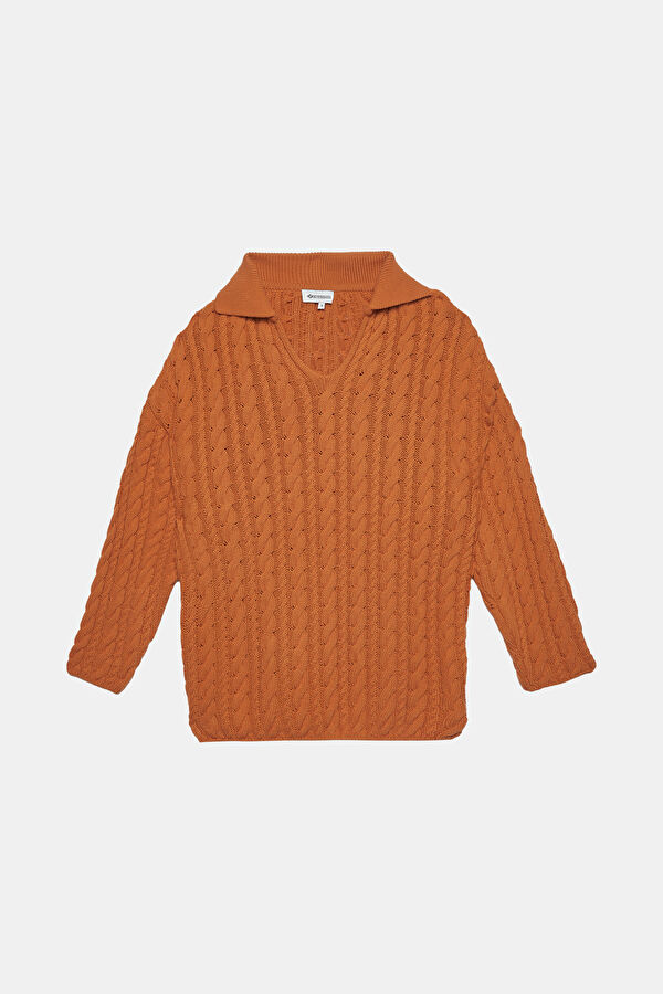 Orange Knitted Pattern Women's Sweater