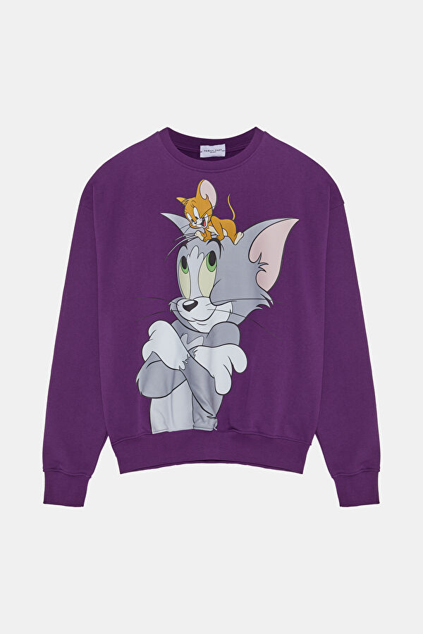 Mor Bisiklet Yaka Erkek Sweatshirt