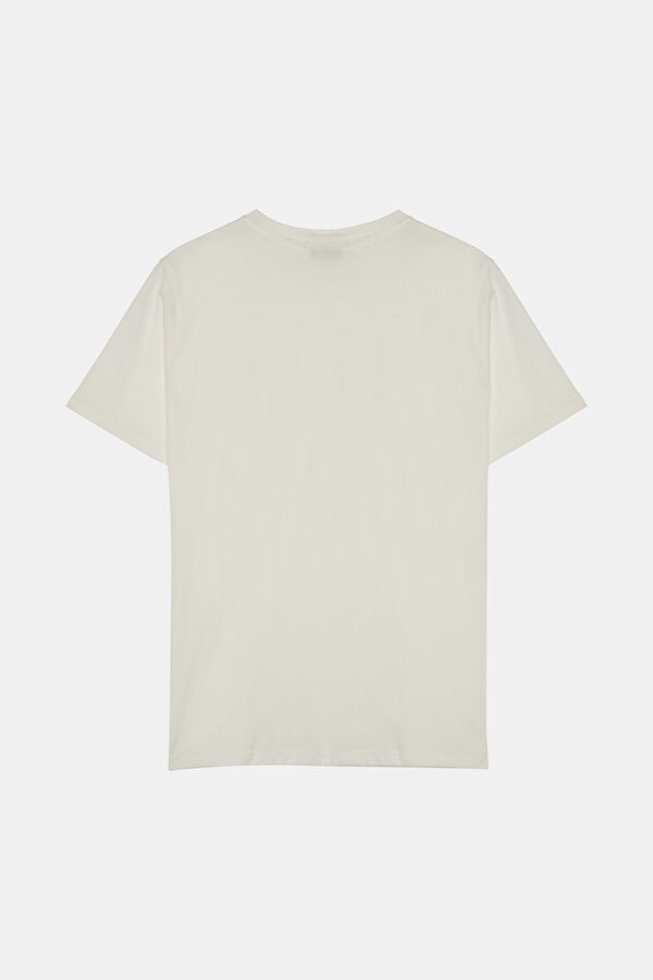 Beyaz Bisiklet Yaka Baskılı T-Shirt 2