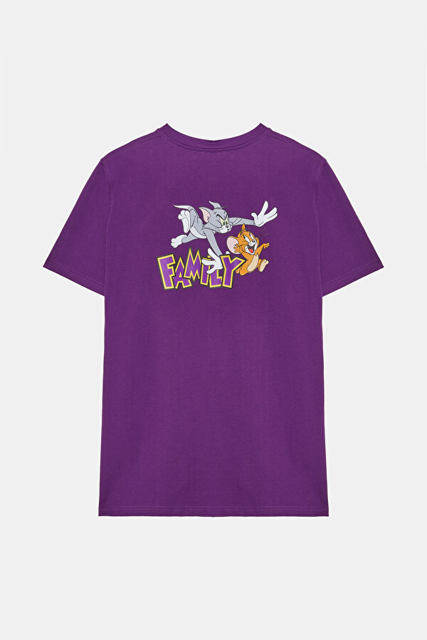 Mor Bisiklet Yaka Baskılı Erkek T-Shirt 2