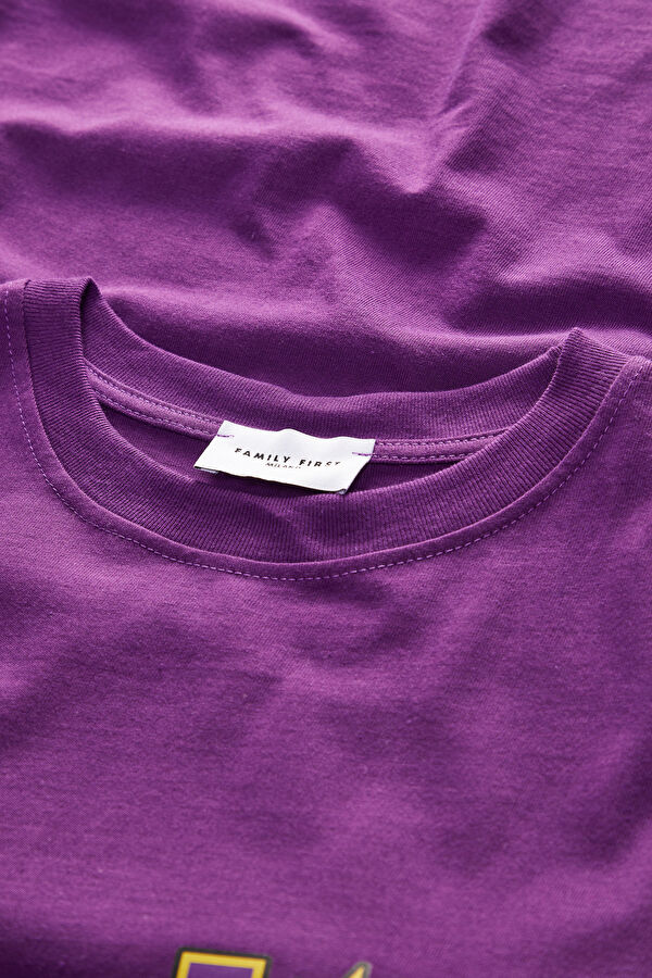 Mor Bisiklet Yaka Baskılı Erkek T-Shirt 3