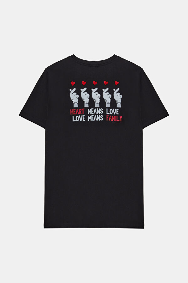 Siyah Bisiklet Yaka Baskılı Erkek T-Shirt 2