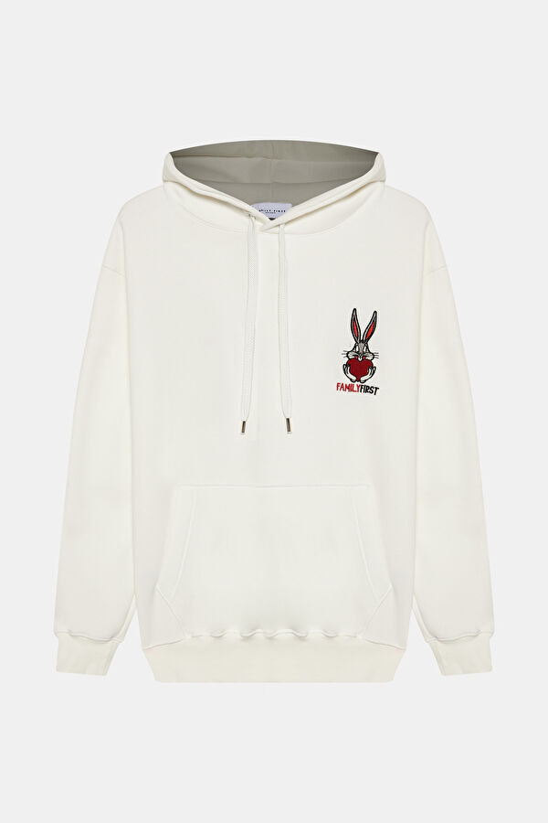 Beyaz Bisiklet Yaka Erkek Sweatshirt