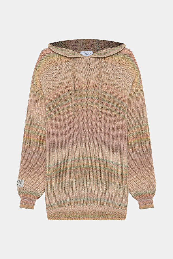 Oversize Beige Design Filled Hoodie Jersey