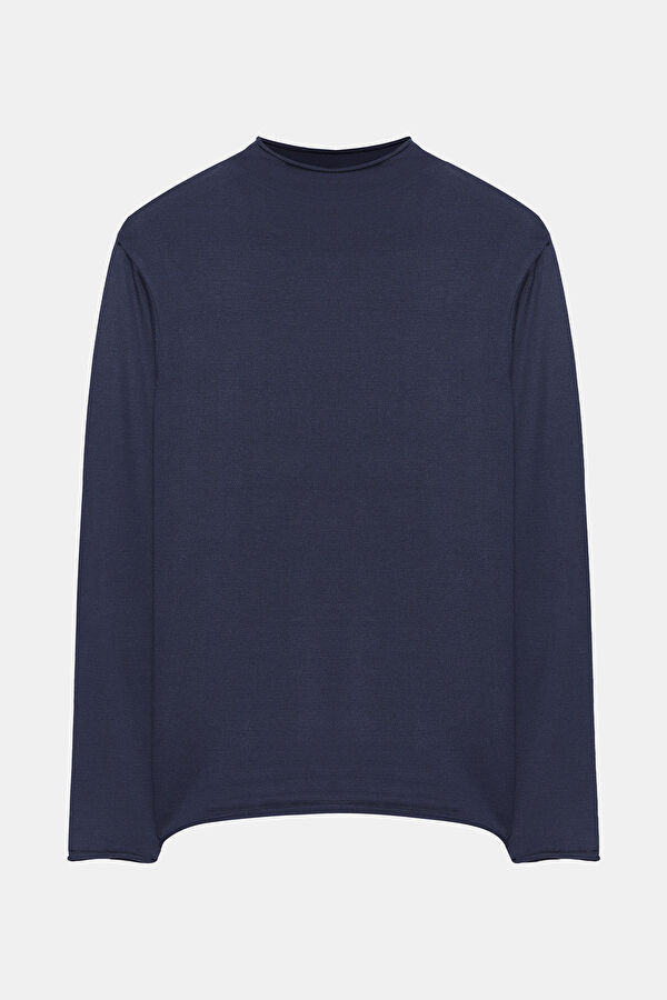Navy Blue Viscose Knit Men's Sweater