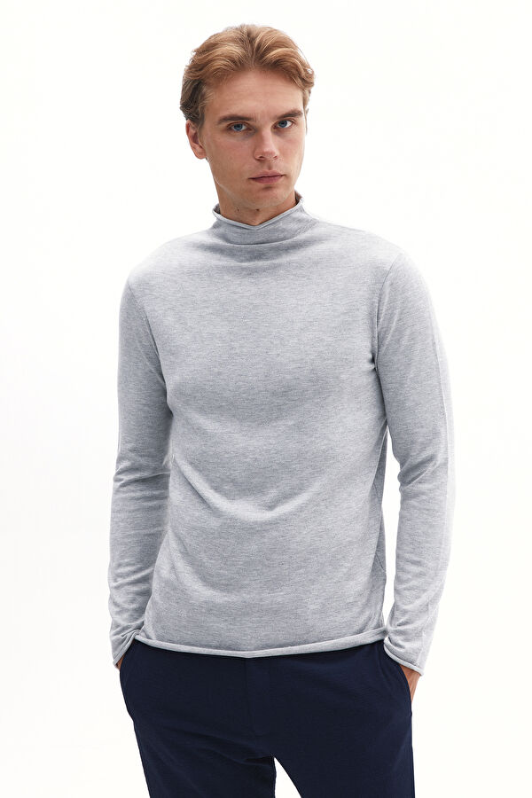 Grey Melange Viscose Knit Men's Sweater