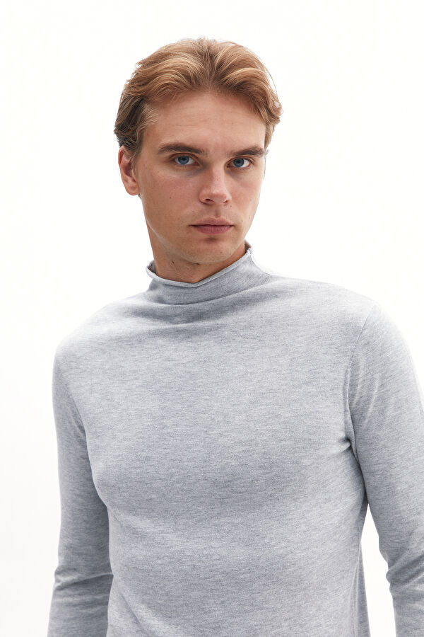 Grey Melange Viscose Knit Men's Sweater 2