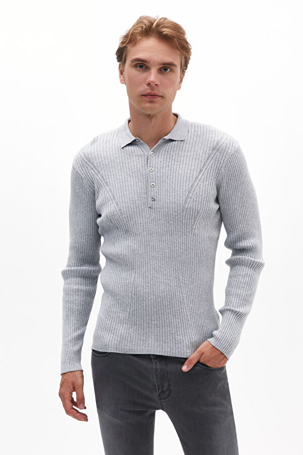 Grey Melange Viscose Knit Men's Sweater