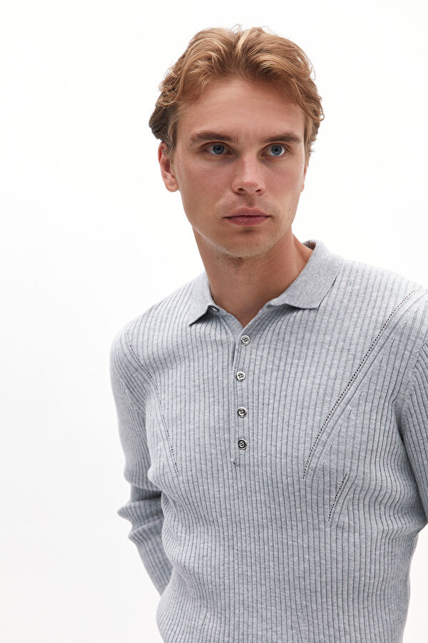 Grey Melange Viscose Knit Men's Sweater 2