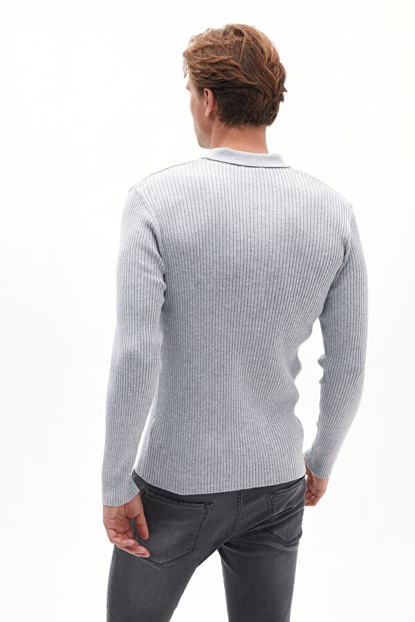 Grey Melange Viscose Knit Men's Sweater 3