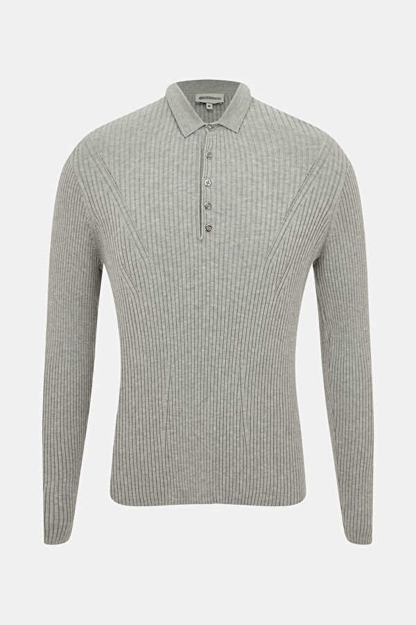 Grey Melange Viscose Knit Men's Sweater 4