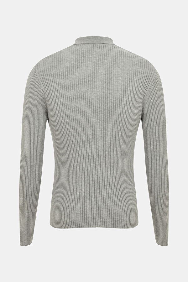 Grey Melange Viscose Knit Men's Sweater 5