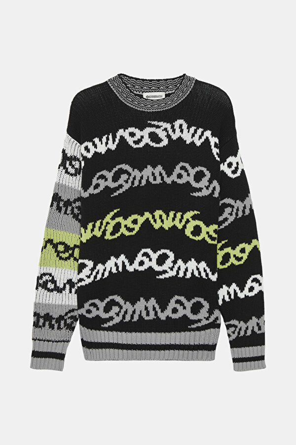 Black Knitted Pattern Men's Sweater