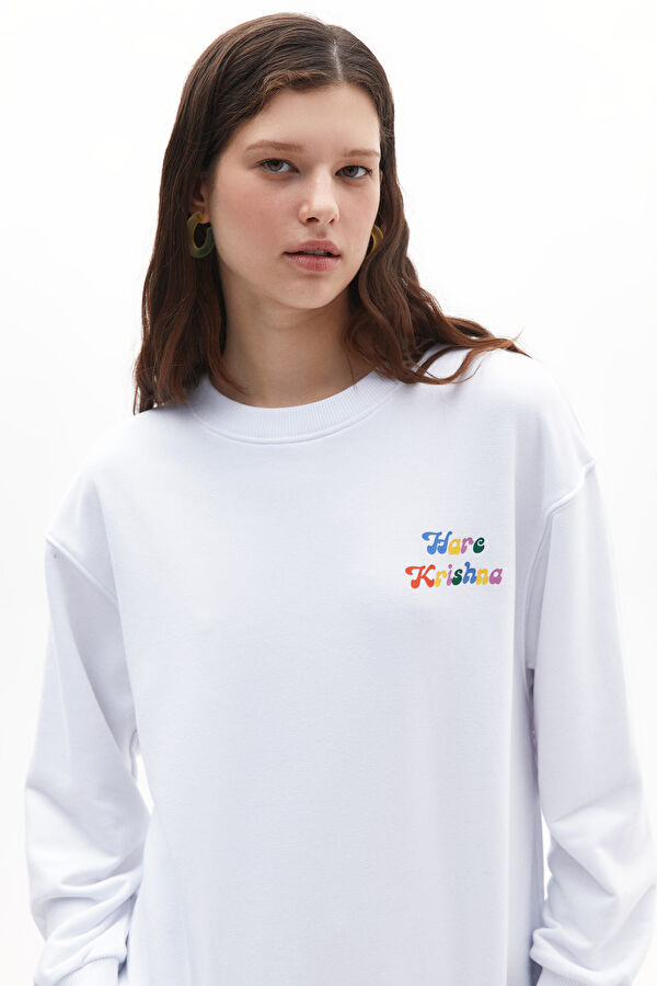 Beyaz Bisiklet Yaka Sweatshirt 2